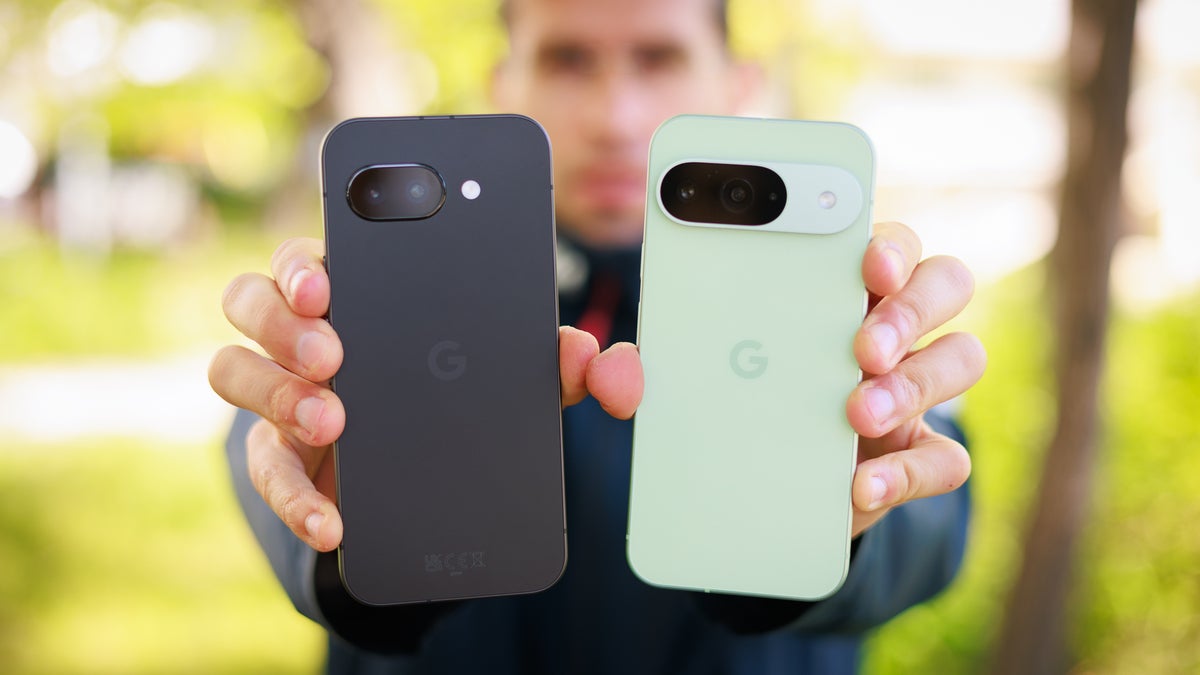 Google Pixel 9a and Google Pixel 9 renders side-by-side